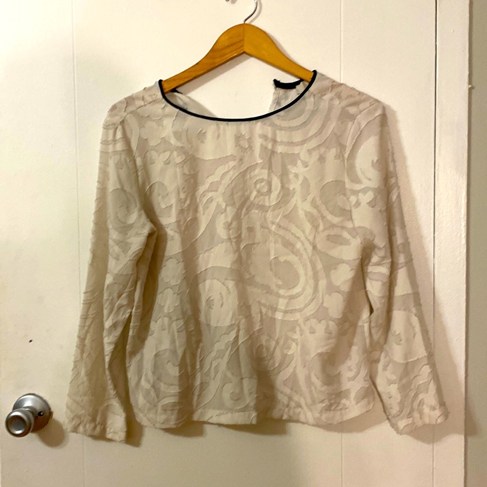 White chiffon blouse with back tie and embroidery detail LOFT size S